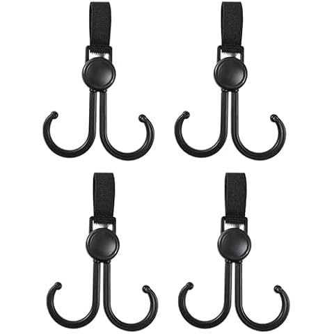4 Pack Hooks for Baby Stroller, Black Mommy Clips, Universal and Adjustable Hooks for Bags Durable Hold 20lbs Cover