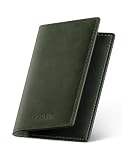 VULKIT Visitenkartenetui Echtes Leder Slim Visitenkartenhüllen für Herren Bifold Visitenkartenhalter um 20 Visitenkarten Aufbewahrung, Grün
