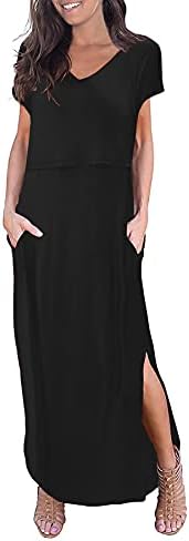 Smallshow Women's Maternity Nursing Dresses Split Long Dress for Breastfeeding X-Large Black