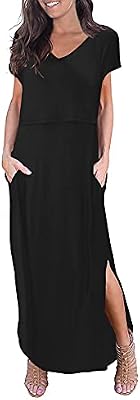Smallshow Women's Maternity Nursing Dress Split Long Breastfeeding Black