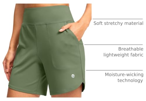 Image of G Gradual Women's Athletic Shorts 6 inch High Waisted Stretchy Bermuda Shorts for Women Quick Dry Summer Casual Shorts
