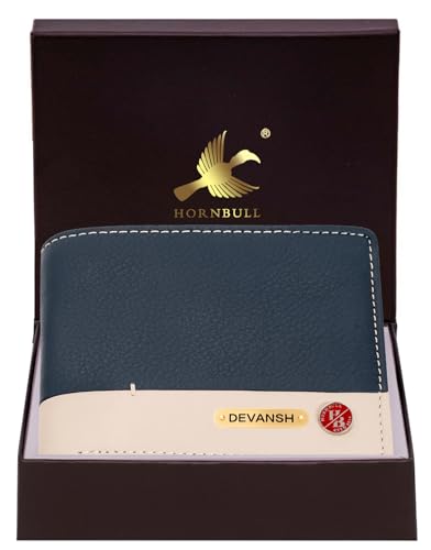 Image of HORNBULL Men's Personalized Gift Wallet I Customized Slim Stylish Leather Purse with Name I Unique Birthday Gift for Men Boy Love Husband (Navy)