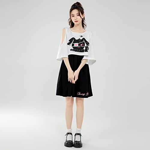 Teen Girls Off Shoulder Casual Dress Fashion Two Piece Set Cute Bunny 3/4 Sleeve Summer Cute Dresses2