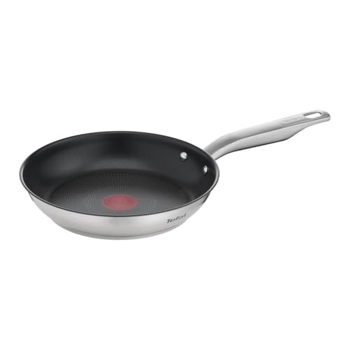 Tefal Virtuoso Edelstahlpfanne 24 cm Induktion, Pfanne mit Antihaftbeschichtung Titanium Pro, Thermo-Signal bei idealer Brattemperatur, für alle Herdarten geeignet, schnellere Bratergebnisse, E49104