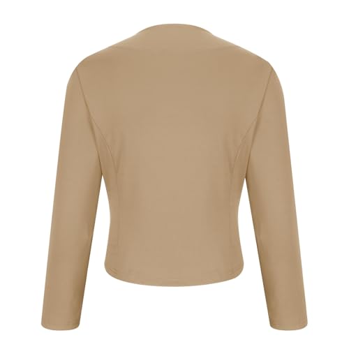 Womens Blazer Cardigan Work Office Suit Jacket Casual Collarless Cropped Long Sleeve Business Blazers Coat2