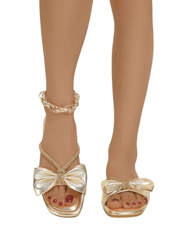 GORGLITTER Women's Bow Sandals Sparkly Metallic Flat sandals Open Toe Cute Sandals2