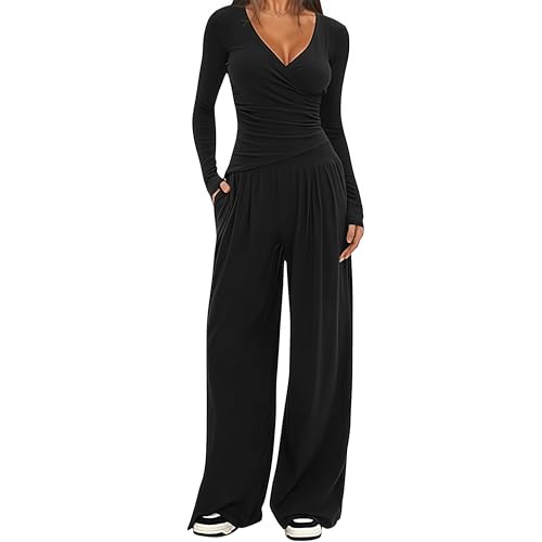 Design superiore: caratterizzato da un design in tinta unita e da un taglio morbido, questo abbigliamento sportivo da donna vanta una texture morbida e confortevole con la giusta elasticità per valorizzare la tua figura. I pantaloni a gamba larga assicurano una vestibilità ampia e comoda, mantenendoti a tuo agio durante l'esercizio fisico.