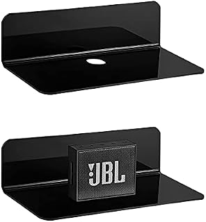 FAIHTS Floating Set of 2, Adhesive Display Shelf, Black No Drill Small Wall Shelf, Shelf with Cable Clips,Stick on,No Drill,for Living Room, Bedroom, Bathroom