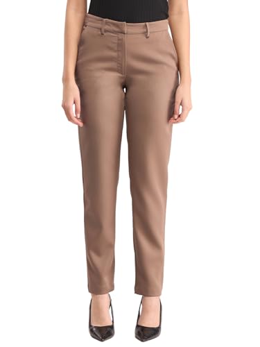Image of FableStreet Women's Formal Trousers | Mid-Rise Straight-Leg Design | Flat Front & Permanent Crease | Polyester Lycra Fabric | Office Wear & Business Meeting