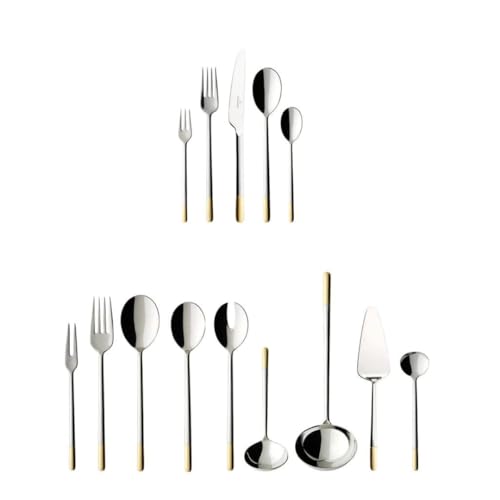 Villeroy & Boch - Ella Teilvergoldet Besteckset 70-teilig Silber, Spülmaschinenfest, Besteck Set für 12 Personen, Besteckset Platin, Besteck, Edelstahl