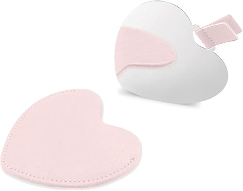 Espejo compacto de acero inoxidable, espejo de bolsillo inastillable en forma de corazón con funda de piel sintética, mini espejo irrompible