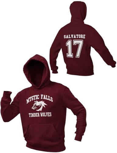 Impacto Gráfico Inspirado en Vampiros Místicos - Sudadera con Capucha Salvatore 17, Vino, XL