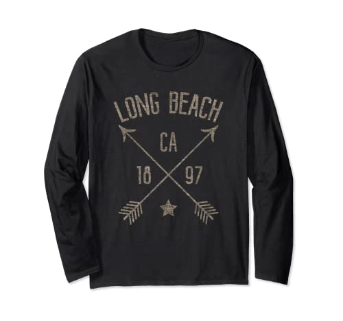 Ciudad de origen de Long Beach California Cool Vintage Retro Style Manga Larga