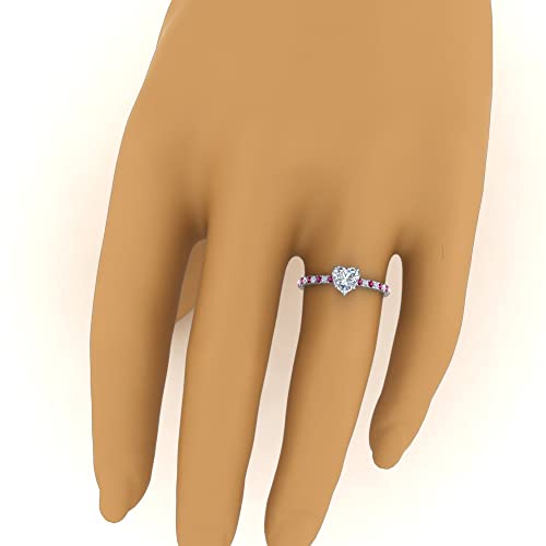 Image of Choose Your Gemstone Hidden Halo Petite Diamond CZ Ring Sterling Silver Heart Shape Halo Engagement Rings Everyday Jewelry Wedding Jewelry Handmade Gifts for Wife US Size 4 to 12