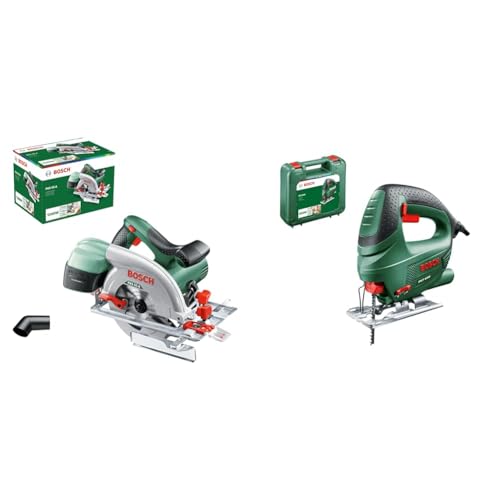 Scie circulaire filaire Bosch - PKS 55 A (1200W, livrée avec lame pour bois, butée Parallèle) & Scie Sauteuse Filaire Bosch - PST 650 (500 W, Livrée avec Coffret de...