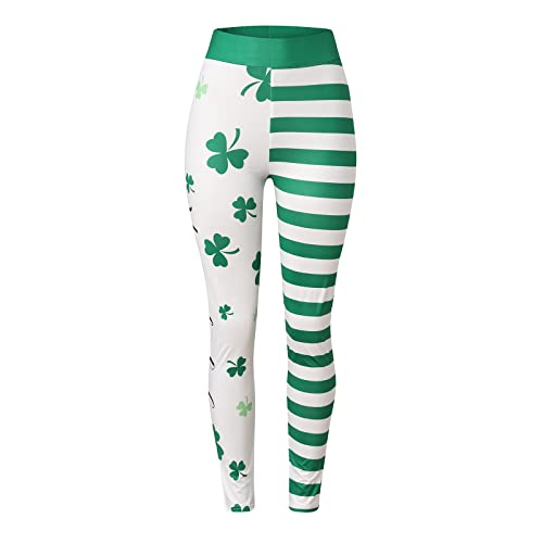 SLENDIPLUS Calça legging feminina verde para corrida, listras, estampa da sorte, bom pilates, para i