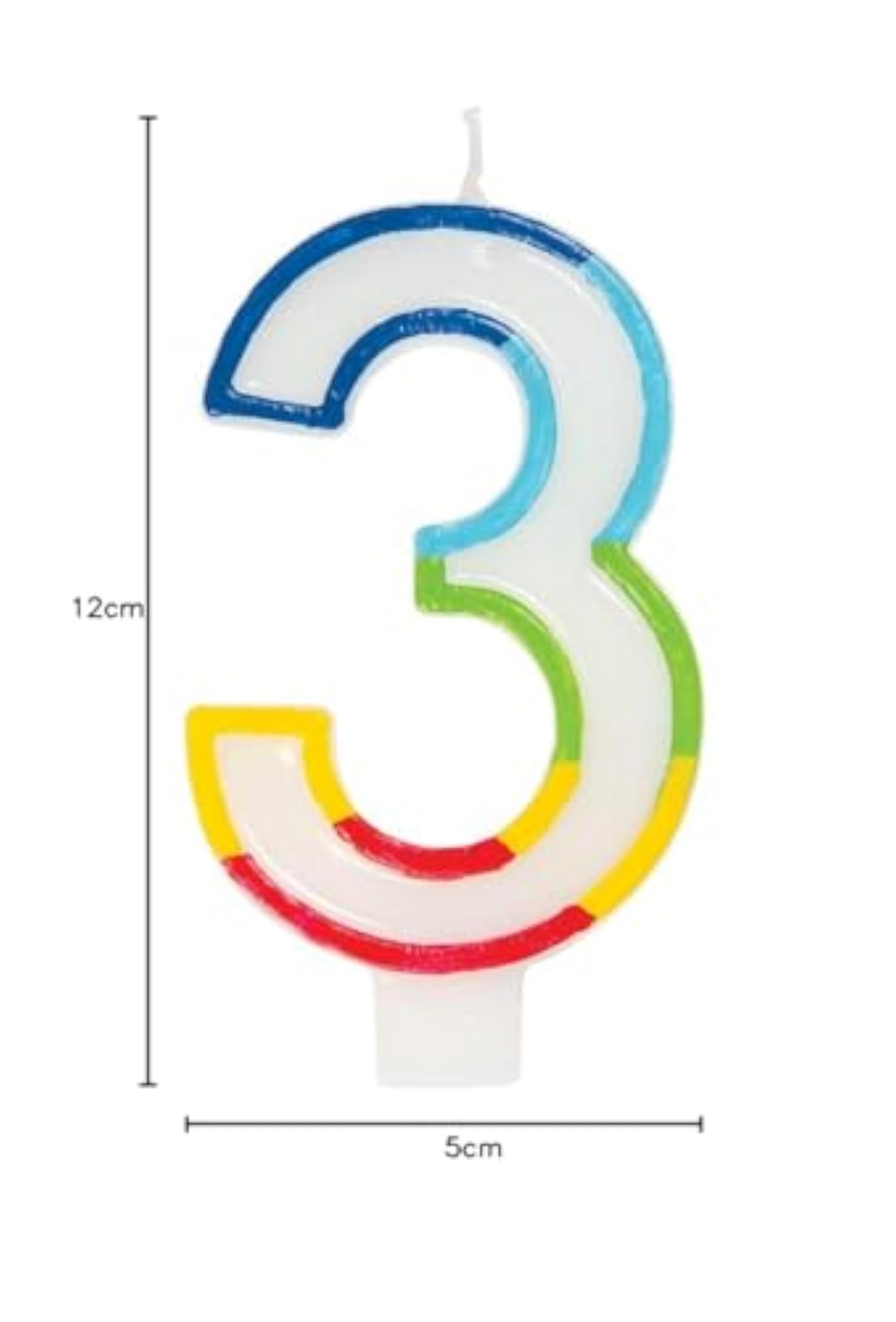 Rainbow Border Number 3 Birthday Candle, 1ct