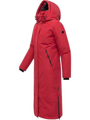 Navahoo Damen Mantel mit magnetischer Abdeckleiste und Rucksackträgern warme Winterjacke Schneewächter 14 Dark Red Gr. XL