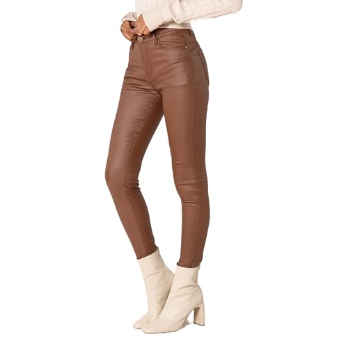 Nina Carter LC001 Damen High Waist Hose in Lederoptik Push-Up Stretchjeans, Braun (LC001-2), XS