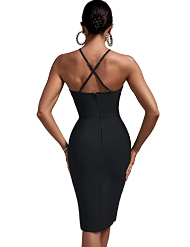 Whoinshop Women's Criss Cross Bodycon Dress Sleeveless Strap Pencil Cocktail Party Club Bandage Dress Black M #TOP1
