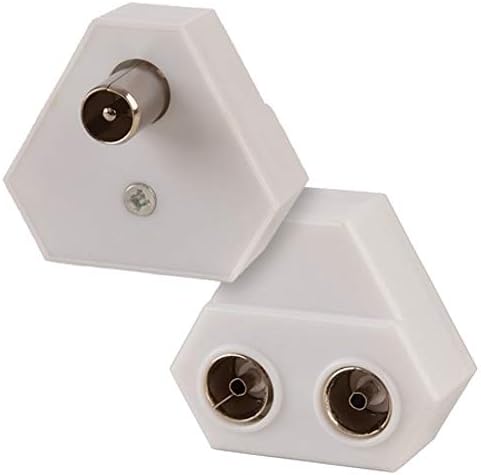 1STec 90° Right Angled 2 Way Standard Coax Connector Roof Top Aerial Wire Wall Outlet Splitter for UHF Freeview Digital TV with Push in Coaxial Male Plug that Creates Twin Female Line Out Sockets