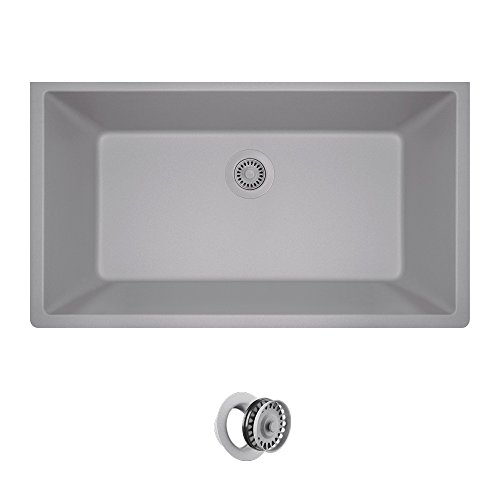 MR Direct 848-S-CFL Silver Undermount Granite Composite 32-5/8 in. Single Bowl Kitchen Sink Matching Flange, 1 Colored