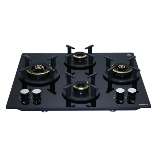 Image of Elica 60 cm 4 Burner Auto Ignition Hob | RG FLEXI DFS AB 4B 60 DX | 8 mm Toughened Glass, Direct Vertical Flame Brass Burners, Fully Sealed Burner Design, 2 Year Comprehensive Warranty