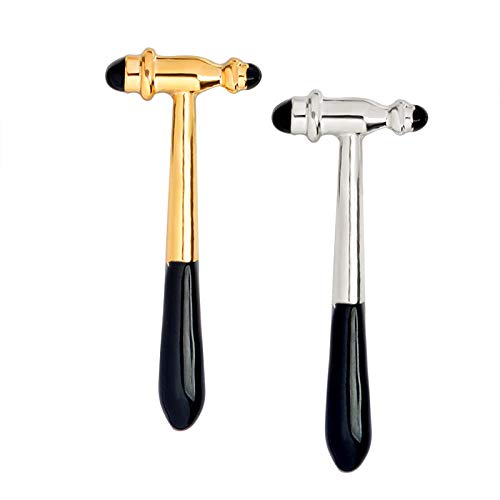 2-Set of Metal Silver and Golden Reflex Hammer Brooch White Coat Pins Gift for Doctors Physician