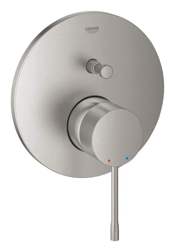 GROHE Essence, Badewannenarmatur für 2 Verbraucher (Wasserhahn für die Badewanne, automatische Umstellung: Wanne/Brause, Einhebel-Mischbatterie mit langlebiger Oberfläche), edelstahl, 24058DC1