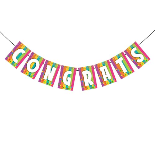 Image of Balloonistics inchCongrats inch Banner - Cardstock Congratulations Bunting for Graduation, Engagements & Milestone Parties - Elegant Script Achievement Backdrop with Ribbons