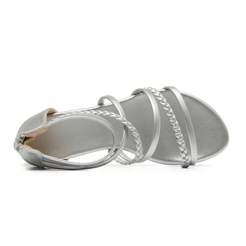 Image of youngshow Women's Braided Strappy Sandals - Open Toe Dressy Gladiator Flat Sandals with Back Zipper, Casual Summer Beach Shoes