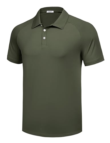 PINSPARK Golf Polo Shirts for Men Dry Fit Performance Shirts for Men Short Sleeve Casual Solid Stylish Work Polo Shirts Green-XL