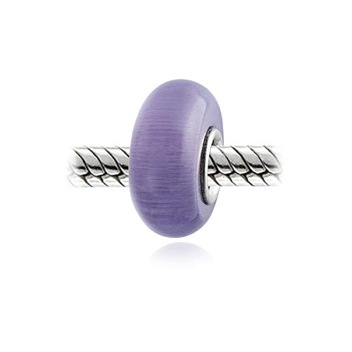 Bling Jewelry Opaque Light Purple Simulated Amethyst February Birthstone Murano Glass Bead Charm .925 Sterling Silver #TOP1