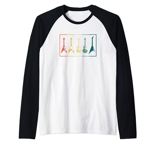 Diseño gráfico de guitarra vintage. Guitarrista estilo retro Camiseta Manga Raglan
