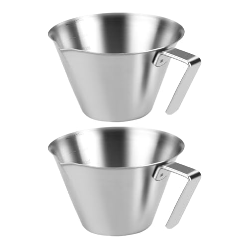 Fatiya 2-Pack 3.4 Oz/100 ml Stainless Steel Espresso Measuring Cups with Handle & Scale, V-Shaped Spout Coffee Pouring Pitcher for Home or Barista Use