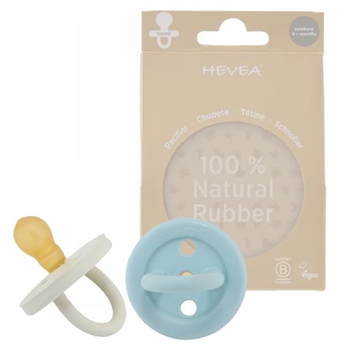 Image of HEVEA Natural Rubber BumiBébé Pacifiers - Newborn 0+ Months - Round Teat Shape - Two-Pack - Denim & Sage