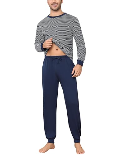 Aseniza Pijama de Algodón para Hombre - Manga Larga Ropa de Dormir con Top y Pantalones 2 Piezas - Invierno