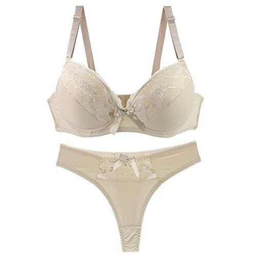 Push Up Bra and Panty Sets for Women, Lace Lingerie Underwire Bras and Panties Set Beige