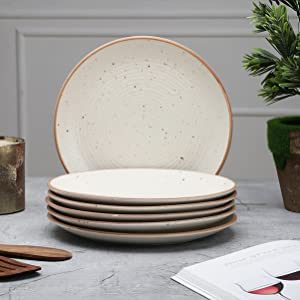 Image of miah decor Dinner Plates Ceramic Set of 6 (10 Inch) | Handcrafted Stoneware Ribbed Off White Matte Finish Plate for Dining & Gifting | Microwave & Dishwasher Safe