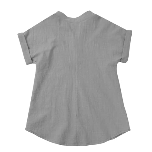 Summer Tops for Girls 2025 Trendy Dressy Casual Blouse Button Up Short Sleeve Shirts Linen Henley V Neck T Shirt Tunic Top3