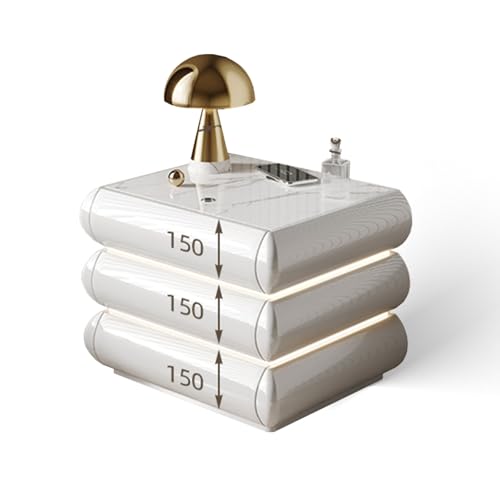 Smart Nightstand，wood Nightstand For Bedroom，nordic Light Luxury Bedside Table With Drawers，night Stand With Wireless Charging，With 3 Colors And Adjustable Brightness LED Light Smart Nightstand(Glossy