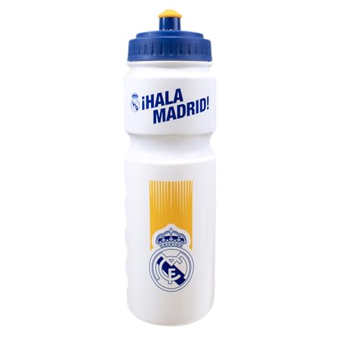 Hy-Pro Botella de plástico con licencia oficial del Real Madrid CF de 750 ml, botella de agua, 0,75 L, reutilizable, boquilla retráctil, ligera, botella deportiva, sin BPA, gran idea de regalo de