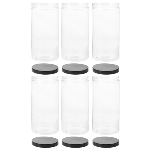 PRETYZOOM Lot de 6 Bocaux en Plastique Pet Transparents Hermétiques 550ml Réutilisables pour Conservation Alimentaire et Rangement de Friandises