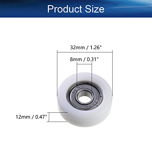 Bettomshin 4Pcs 8Mm Id Plastic Nylon 608Z Bearing Pulley Flat Wheel, 32Mm Od 12Mm Thickness, Roller Idler Bearing Pulley Sliding Conveyor Wheel For Furniture, Hardware Accessories, Mobile Door White #TOP1