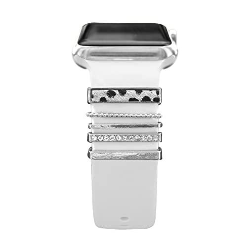 Image of 5Pcs Charms for Apple Watch band 41mm 45mm 40mm 44mm 38mm 42mm 46mm 49mm Women,Diamond+Metal Jewelry Decorative Ring For iWatch series 11 10 9 8 7 6 5 4 se 3 /2,Galaxy watch 7 /6 /5 /4,Strap Accessories