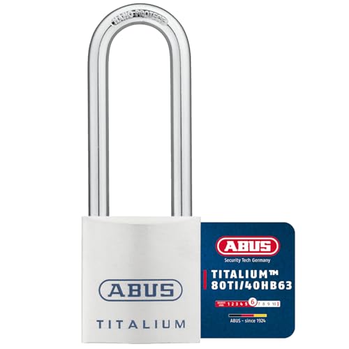 ABUS Titalium Vorhängeschloss 80TI/40HB63 gl.-8012 - gleichschließend und mit hohem Bügel - leichter Schlosskörper aus Spezial-Aluminium - ABUS-Sicherheitslevel 6 - Silber