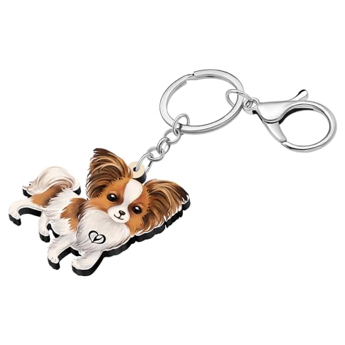 YAYAKO Acryl niedlichen Papillon Hund Schlüsselanhänger Zubehör Welpe Geschenke für Frauen Mädchen Auto Schlüsselkette Rucksack Geldbörse Charms (Braun)