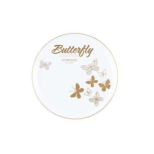 PLASTICPRO [30 Pack 6.3 Plastic Party Plates Edge Collection Premium heavyweight Elegant Disposable Tableware Dishes Butterfly Collection