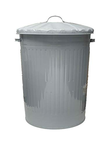 Image of KetoPlastics 90 Litre Coloured Metal Dustbin Waste Bin Recycling Ideal for Indoor and Outdoor Animal Feed (Grey)
