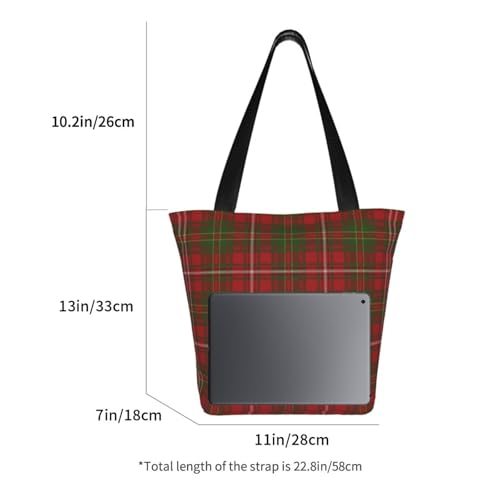Scottish Clan Hay Red Green Tartan Reusable Zippered Shoulder Bag, Stylish Polyester Tote With Wide Handle & Inner Pocket, Lightweight Durable Shopping & Travel Bag2